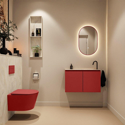 MONDIAZ TURE-DLUX Meuble toilette - 80cm - Fire - EDEN - vasque Ostra - position droite - 1 trou de robinet