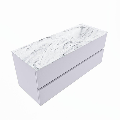 MONDIAZ VICA-DLUX Badkamermeubelset - 120cm - onderkast cale- 2 lades - inbouw wastafel cloud rechts - 1 kraangat - 60cm hoge versie - glace