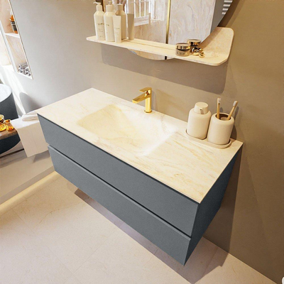 Mondiaz VICA-DLUX ensemble de meuble de salle de bain - 110cm - meuble sous-vasque plata - 2 tiroirs - lavabo encastré cloud milieu - 1 trou de robinet - miroir modèle spot - version XL 60cm haut - ostra