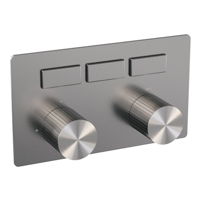 BRAUER Stripe Thermostat encastrable 3 voies - boutons-poussoirs - pièces d'encastrement et de finition - couleur inox brossé PVD