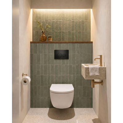 QeramiQ Dely Swirl Toiletset - 36.3x51.7cm - Geberit UP320 inbouwreservoir - met Burda frame - 35mm zitting - bedieningsplaat mat antraciet - ronde knoppen - glans wit
