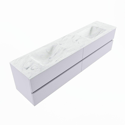 Mondiaz VICA-DLUX ensemble de meuble de salle de bain - 200cm - meuble sous-vasque cale - 4 tiroirs - lavabo encastré cloud double - 2 trous de robinet - version haute de 60cm - opalo