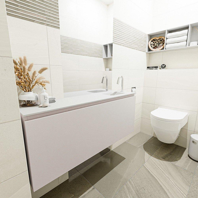 MONDIAZ OLAN Toiletmeubel 120x30x40cm met 1 kraangaten 1 lades linen mat Wastafel Lex rechts Solid Surface Wit