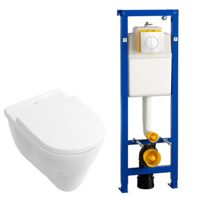 Villeroy & Boch O.novo Pack WC à fond plat avec abattant basic réservoir Wisa et Argos Bouton blanc