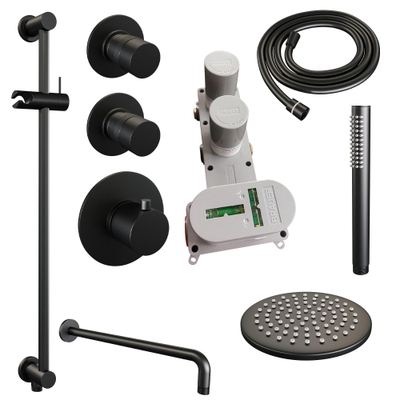 Brauer Black Edition Ensemble de douche pluie encastré - douche principale 20 cm - bras mural - glissière - avec partie encastrable - boutons lisses - douchette à main Barre 1 fonction - noir mat