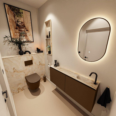 MONDIAZ TURE-DLUX 120cm toiletmeubel Rust. EDEN wastafel Frappe positie rechts. Met 1 kraangat.