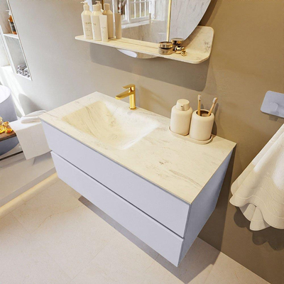 Mondiaz VICA-DLUX ensemble de meuble de salle de bain - 100cm - meuble sous lavabo cale - 2 tiroirs - lavabo encastré cloud gauche - 1 trou de robinet - version haute de 60cm - opalo