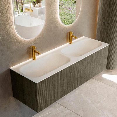 Mondiaz KURVE Ensemble de meubles de salle de bains - 140x46x40cm - 2 tiroirs - vasque solid surface - double - 2 trous de robinet - Shadow
