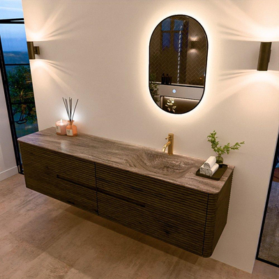 Mondiaz CIRO-DLUX Badkamermeubelset - 190x45x50cm - Solid surface wastafel Oza - 1 wasbak Rechts - 1 kraangat - 4 lades - Shadow