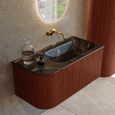 Ensemble de meuble de salle de bain Mondiaz KURVE-DLUX - 95x46x40cm - 1 tiroir - 1 porte - lavabo en solid surface - droite - sans trou de robinet - Ruby