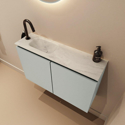 MONDIAZ TURE-DLUX Meuble WC 80 cm Greey. EDEN lavabo Opalo position gauche. Avec 1 trou de robinet.