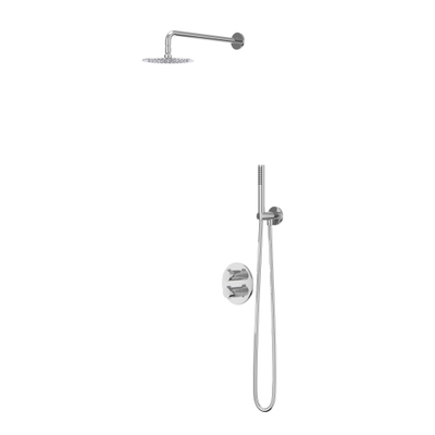 IVY Pact Ensemble de douche de tête - encastré - inverseur d'arrêt 2 voies - bras de plafond 30 cm - douche de tête slim ronde 20 cm - support avec sortie - flexible de douche 150 cm - douchette satin spray - Chrome