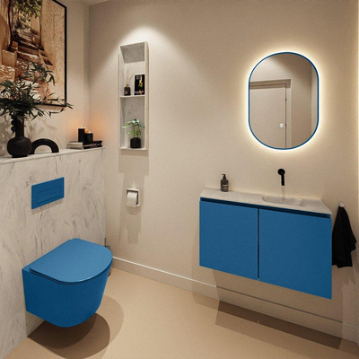 MONDIAZ TURE-DLUX 80cm toiletmeubel Jeans. EDEN wastafel Opalo positie rechts. Zonder kraangat.