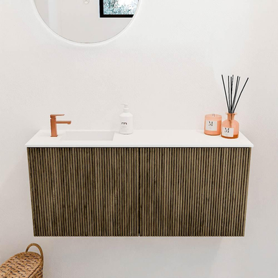 Mondiaz JOYA 90cm toiletmeubel - kleur Dusk - Wastafel FAYE positie Links 1 kraangat kleur Talc.