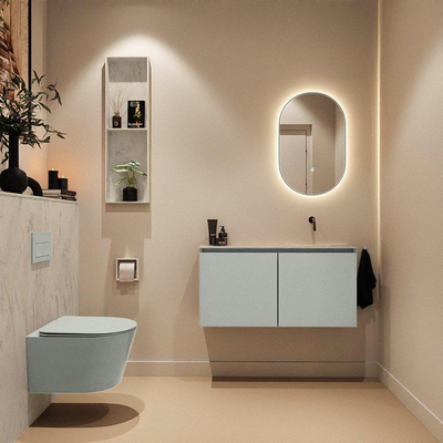 MONDIAZ TURE-DLUX meuble de toilettes 100 cm Greey. EDEN vasque Opalo position à droite. Sans trou de robinet.