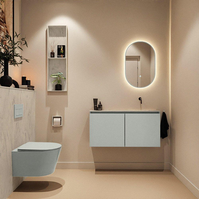 MONDIAZ TURE-DLUX Meuble toilette - 100cm - Greey - EDEN - vasque Opalo - position droite - sans trou de robinet