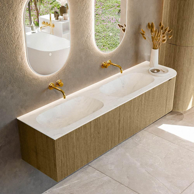 Mondiaz KURVE-DLUX Badkamermeubelset - 175x46x40cm - 2 lade - 1 deur - wastafel solid surface - dubbel / links - zonder kraangat - Dusk