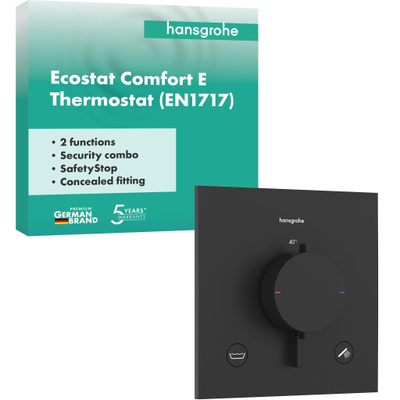 Hansgrohe Ecostat Comfort E inbouwthermostaat voor 2 functies met geïntegreerde zekerheidscombinatie EN1717 mat zwart