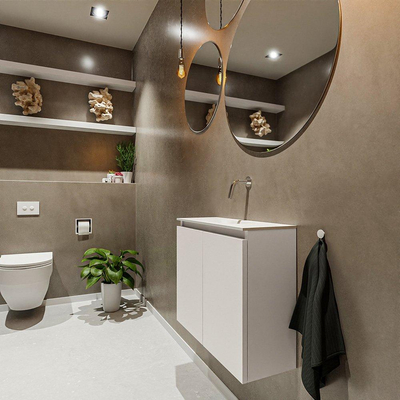MONDIAZ TURE Toiletmeubel 60x23x50cm met 0 kraangaten 2 deuren linen mat Wastafel Eden midden Solid Surface Wit