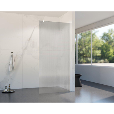 FortiFura Galeria Douche à l'italienne - 50x200cm - verre nervuré - Blanc mat
