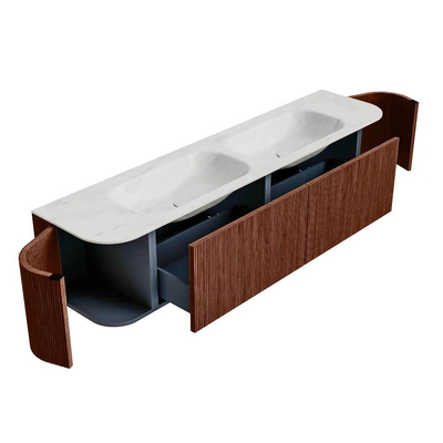Mondiaz KURVE-DLUX Badkamermeubelset - 190x46x40cm - 2 lade - 2 deuren - wastafel solid surface - dubbel - zonder kraangat - Ruby