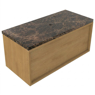 Saniclass Holz Frame Ensemble de meubles de salle de bains - 100x45x43cm - Plan en pierre naturelle Noche dark emperador - 1 trou de robinetterie - 1 tiroir - chêne naturel mat (bois)