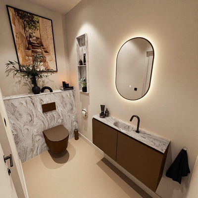 MONDIAZ TURE-DLUX Meuble toilette - 100cm - Rust - EDEN - vasque Glace - position centrale - 1 trou de robinet