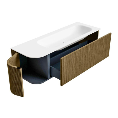 Mondiaz KURVE Ensemble de meuble de salle de bains - 135x46x40cm - 1 tiroir - 1 porte - lavabo solid surface - droit - sans trou de robinet - Dusk