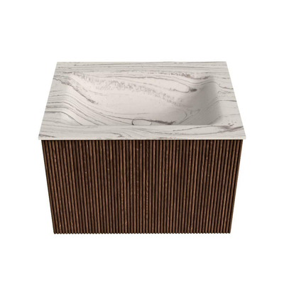 MONDIAZ KURVE-DLUX 60cm badmeubel kleur Walnut met 1 lade en 0 deuren. Wastafel CLOUD Midden 1 kraangat Nata.