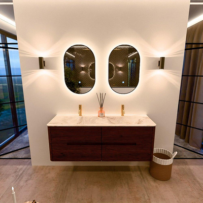 Mondiaz CIRO-DLUX Ensemble de meubles de salle de bains - 140x45x50cm - Vasque solid surface Frappe - 2 lavabos double - 2 trous de robinet - 4 tiroirs - Ruby