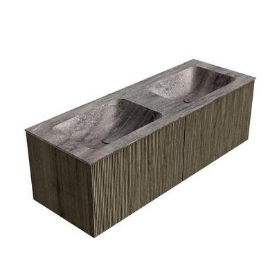 MONDIAZ KURVE-DLUX 130cm badmeubel kleur Shadow met 2 lades en 0 deuren. Wastafel LEAF Dubbel zonder kraangat Oza.