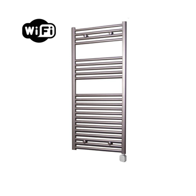 Sanicare HPW Elektrische Radiator - 111.8x45cm - 596W - wifi - thermostaat - zilver - rechtsonder - inox look (zilver)