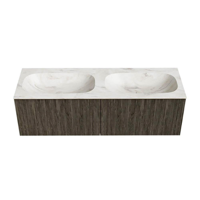 Mondiaz KURVE-DLUX Badkamermeubelset - 140x46x40cm - 2 lade - wastafel solid surface - dubbel - zonder kraangat - Shadow