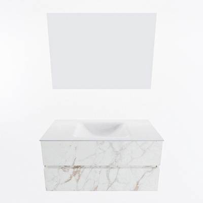 Mondiaz VICA ensemble de meuble de salle de bain - 100cm - meuble sous-vasque carrara - 2 tiroirs - lavabo cloud milieu - sans trous de robinet - couleur talc - miroir LED - version XL 60cm haut