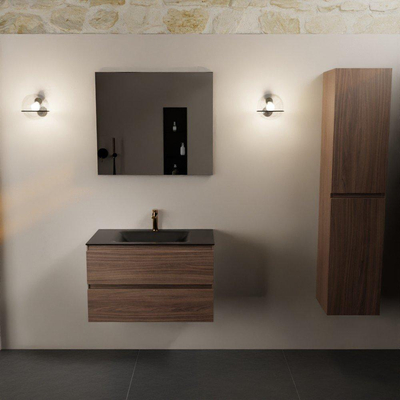 Mondiaz AIVY Ensemble de meuble - 80x45x50cm - 1 trou de robinet - 1 vasque Urban Solid surface - Centre - 2 tiroirs - avec miroir - Melamine Mocha