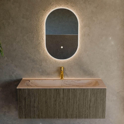 MONDIAZ KURVE-DLUX Meuble de salle de bains 110 cm couleur Shadow avec 1 tiroir et 0 porte. Lavabo BIG MEDIUM Central 1 trou de robinet Arena.