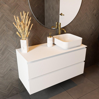 MONDIAZ TOP 46 Talc Solid surface plateau / topplaat 101cm Dikte blad 0.9cm Blad geschikt voor afdekplaat | waskom SHOWROOMMODEL