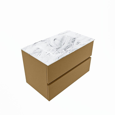 MONDIAZ VICA-DLUX Badkamermeubelset - 80cm - onderkast oro- 2 lades - inbouw wastafel cloud midden - zonder kraangaten - 60cm hoge versie - glace