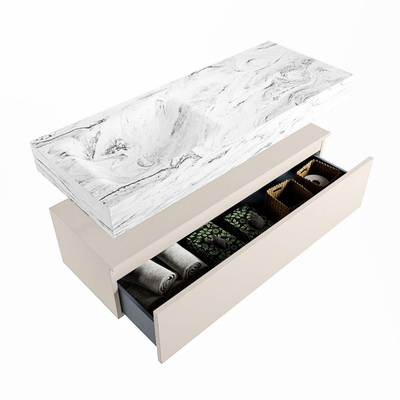Mondiaz ALAN-DLUX Ensemble de meuble - 120cm - meuble Linen mat - 1 tiroir - Lavabo Cloud Glace suspendu - vasque Gauche - 0 trous de robinet