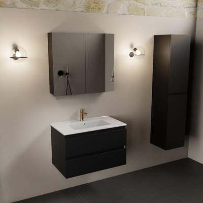 Mondiaz Aivy badmeubelset - 80x45x50cm - 1 kraangat - 1 wasbak talc Keramiek - Midden - 2 lades - Met spiegelkast - MDF Urban