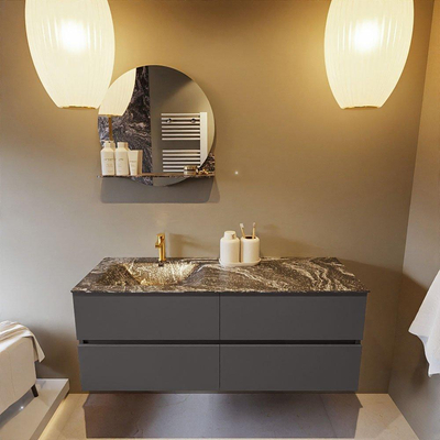 Mondiaz VICA-DLUX ensemble de meuble de salle de bain - 130cm - meuble sous-vasque gris foncé - 4 tiroirs - lavabo encastré cloud gauche - 1 trou de robinet - version haute de 60cm - lave