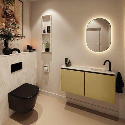 MONDIAZ TURE-DLUX meuble de toilette 100cm Oro. EDEN lavabo Ostra position droite. Avec 1 trou de robinet.