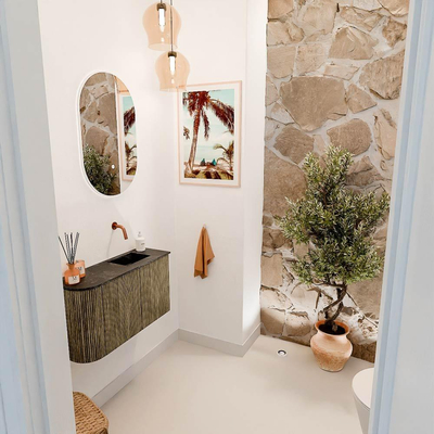 Mondiaz JOYA-DLUX 71.6cm toiletmeubel - ronding links kleur Dusk - Wastafel FAYE positie Rechts Zonder kraangat kleur Lava.