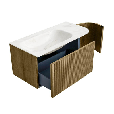 Mondiaz KURVE-DLUX Badkamermeubelset - 95x46x40cm - 1 lade - 1 deur - wastafel solid surface - links - 1 kraangat - Dusk