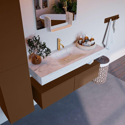 Mondiaz ALAN-DLUX Ensemble de meuble - 120cm - meuble Rust mat - 2 tiroirs - Lavabo Cloud Opalo suspendu - vasque Centre - 1 trou de robinet
