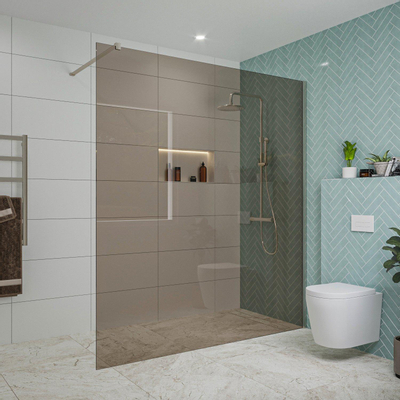 FugaFlow Eccelente Douche à l'italienne en verre - 180x200cm - verre fumé - bras mural - Acier inoxydable brossé PVD (RVS)