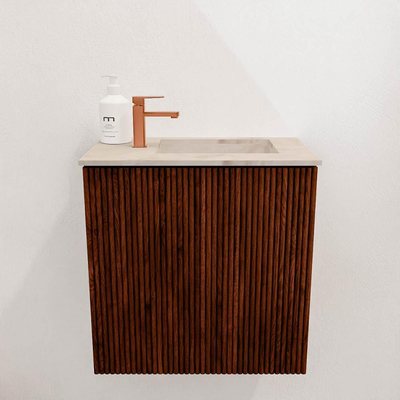 Mondiaz JOYA-DLUX 40cm toiletmeubel - kleur Ruby - Wastafel FAYE positie Rechts 1 kraangat kleur Frappe.