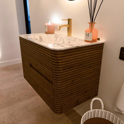 Mondiaz CIRO-DLUX Badkamermeubelset - 80x45x50cm - Solid surface wastafel Glace - 1 wasbak Midden - 1 kraangat - 2 lades - Dusk