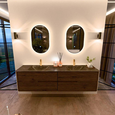 Mondiaz CIRO-DLUX Badkamermeubelset - 190x45x50cm - Solid surface wastafel Lava - 2 wasbak Dubbel - 2 kraangaten - 4 lades - Dusk