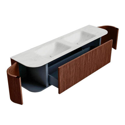 Mondiaz KURVE-DLUX Ensemble de meuble de salle de bains - 170x46x40cm - 1 tiroir - 2 portes - lavabo solid surface - double - sans trou de robinet - Ruby
